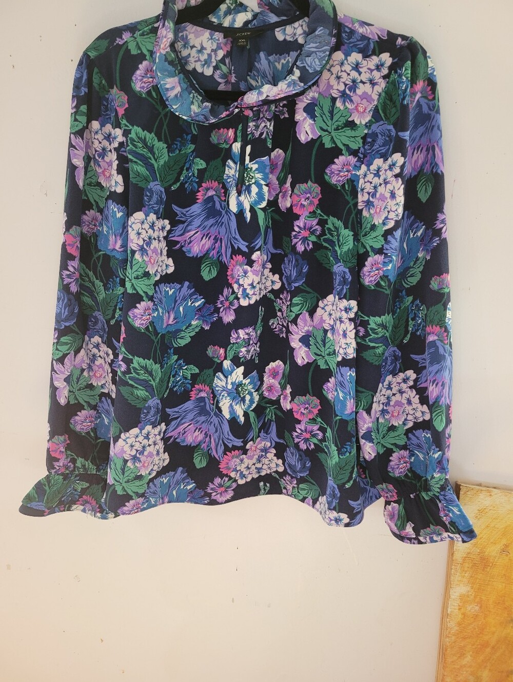J. Crew XXL Black Floral Skirt with Purple & Green Print